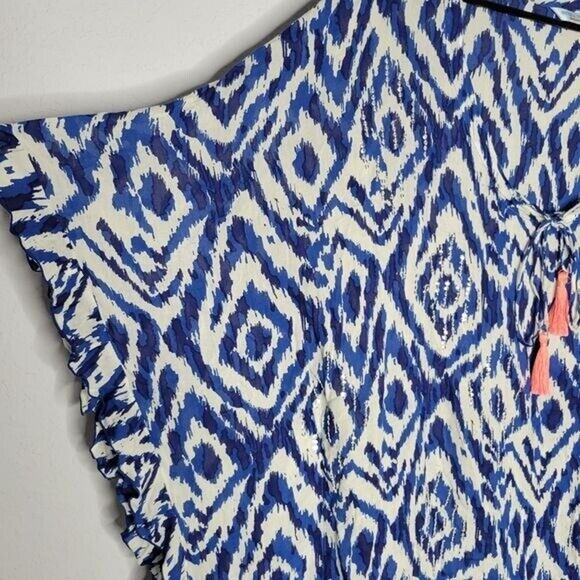 Beth & Tracie Blue & White Ruffle Trim Sequined Swim Coverup Women's XS - Picture 4 of 7